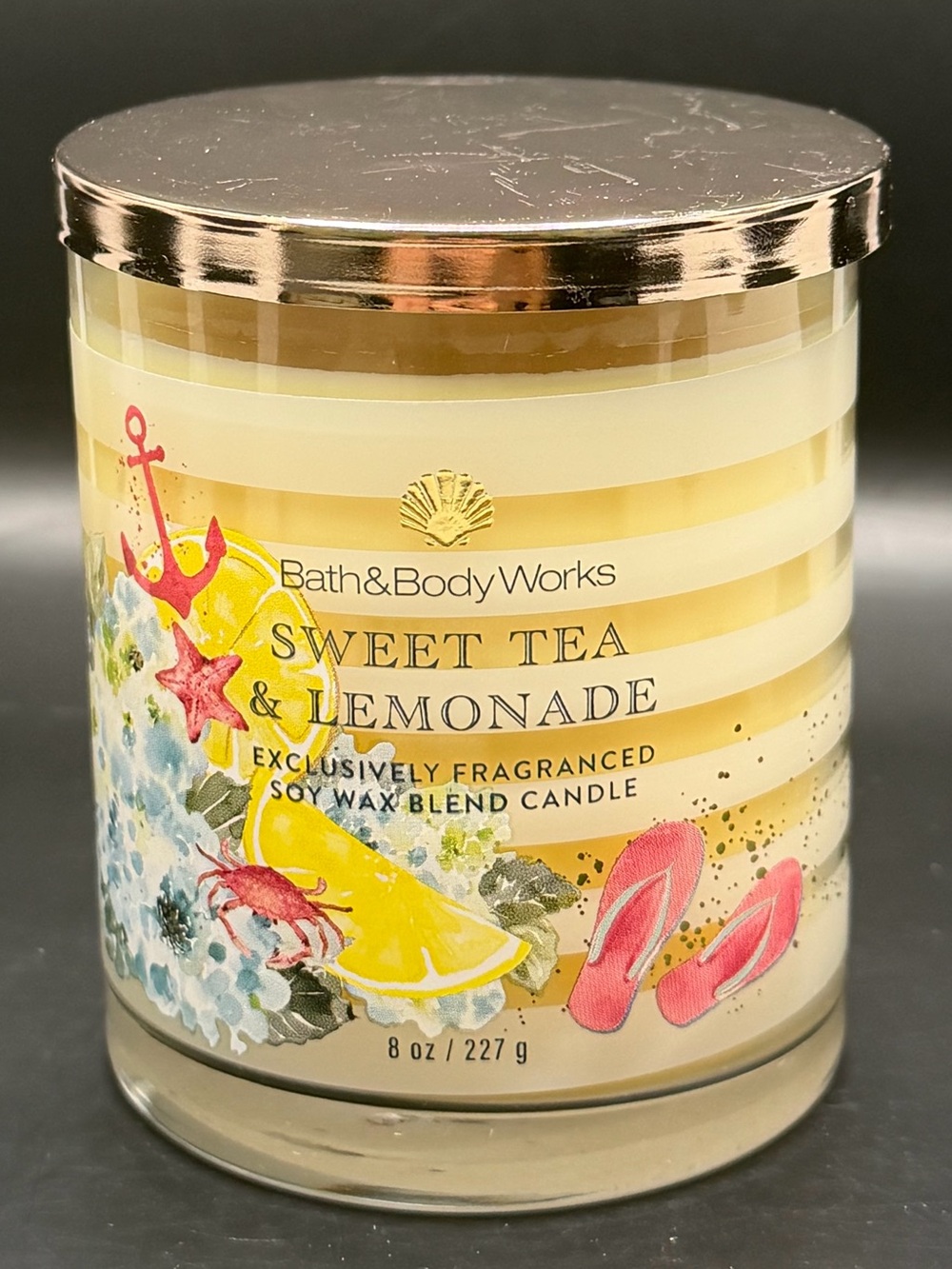 Bath & Body Works Sweet Tea & Lemonade Single-Wick 8 OZ Yellow Striped Candle